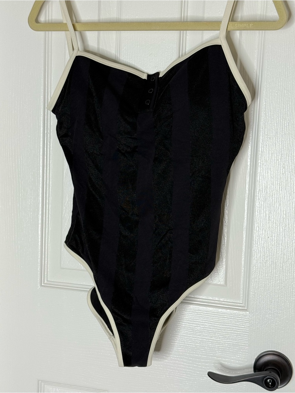 aerie Black One-Piece Swimsuit with Cream Trim